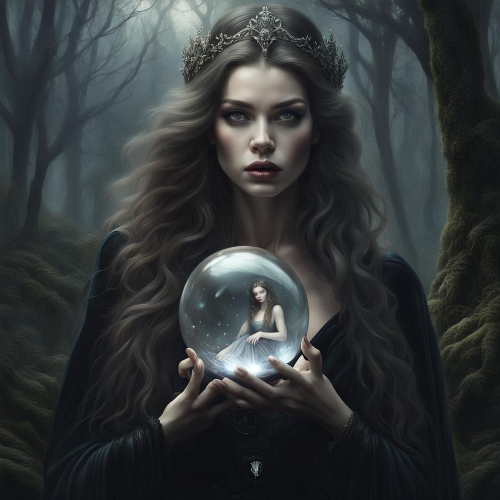 Mysterious Dark Fairy with Crystal Ball