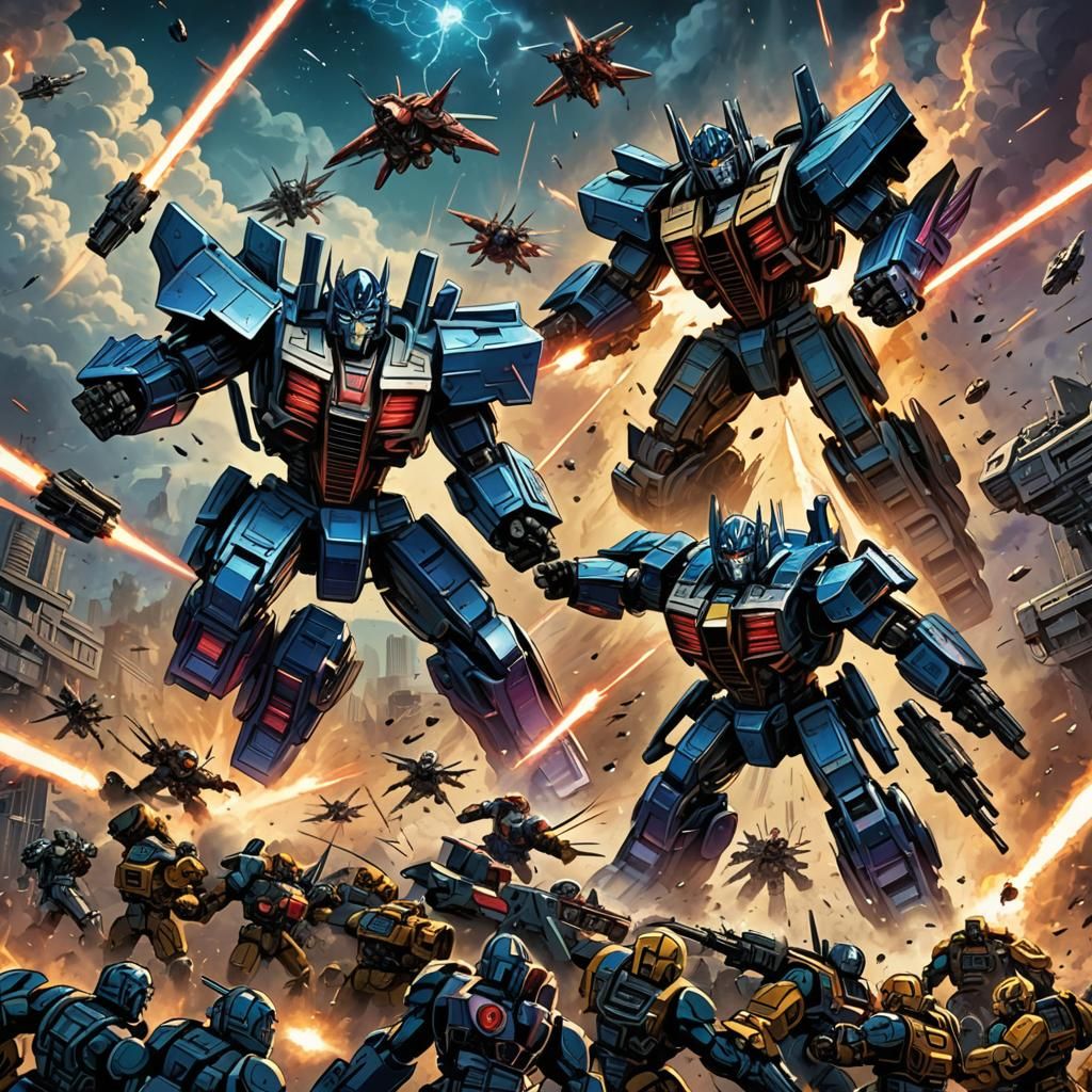 Transformer Jet Laser Battle: Comic Book Art