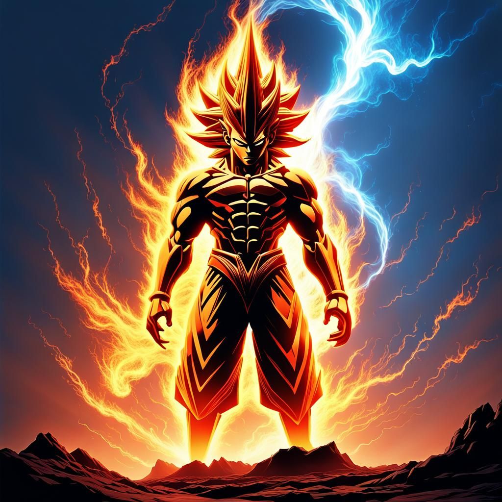 Super Saiyan Cat in Epic Manga Digital Painting