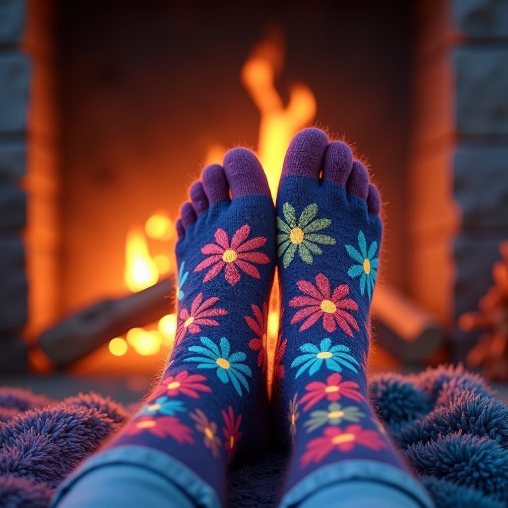 Colorful Socks by Fireplace in Astral Illustration