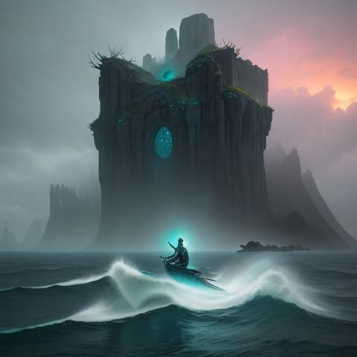 Mermaid Gazing at Glowing Portal, in Fantasy Style