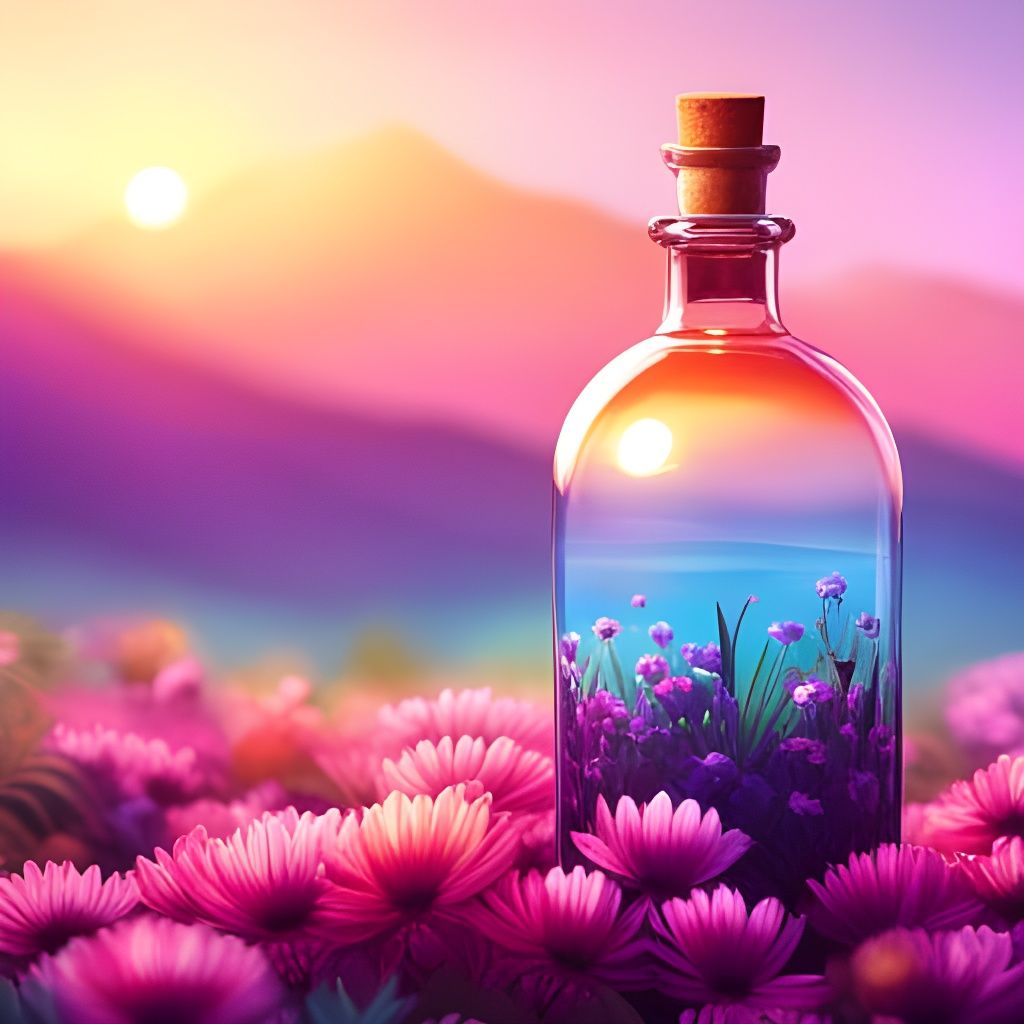 Beautiful sunset with flowers