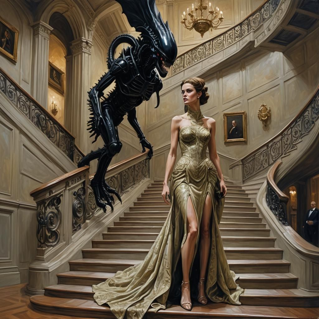 Xenomorph Elegance: Alien in Evening Gown