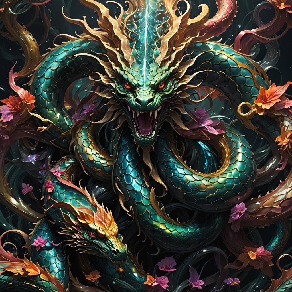 Prismatic Hydra Emerging from Mystical Waters
