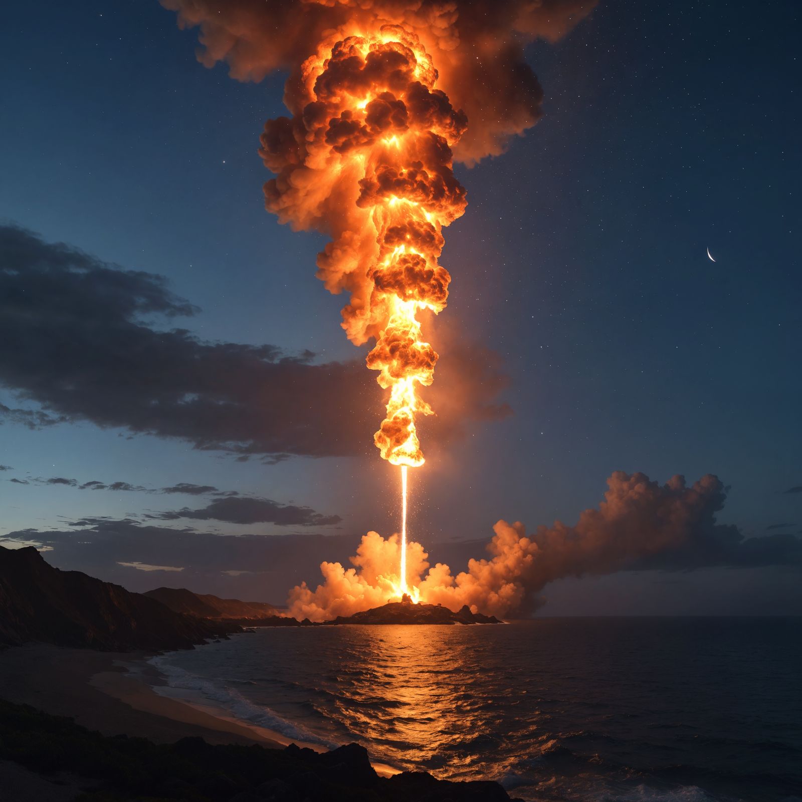 Astronomical Inferno Descends Upon the Ocean Landscape