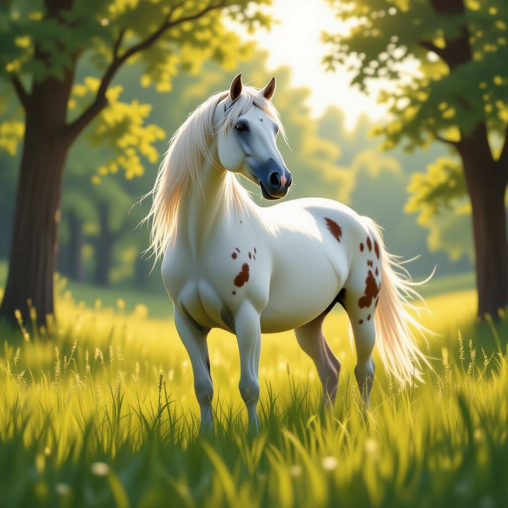Majestic Horse in Sunlit Meadow Digital Art