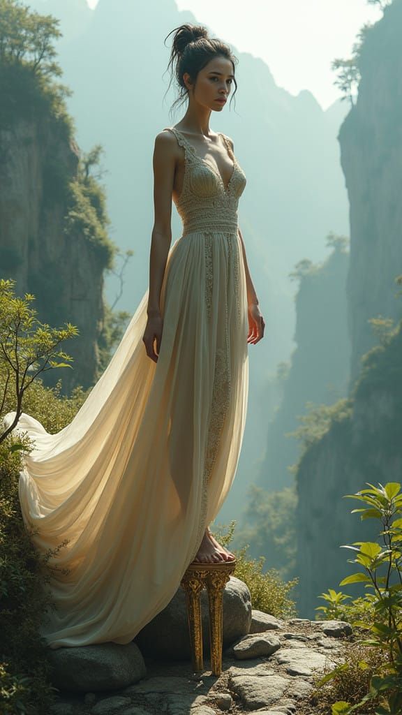 Ethereal Fantasy Model Defies Gravity on Unrealistic Stilts