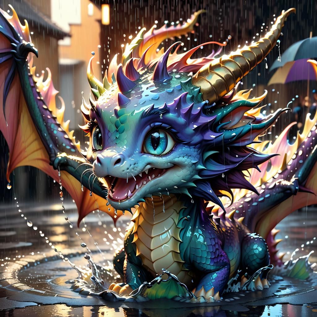 Adorable Dragon Splashing: Anime Style Portrait
