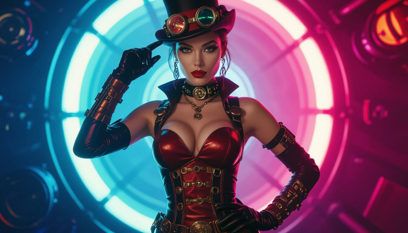 Steampunk Pin-Up Girl with Detailed Gadgets