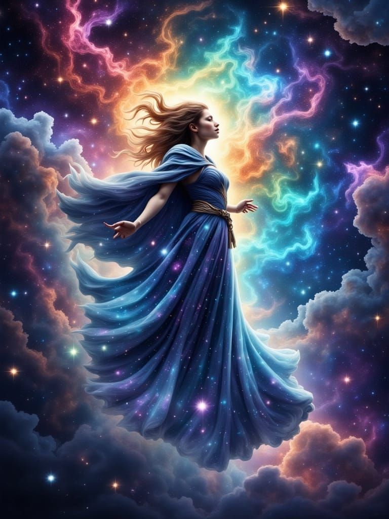 Mystical Woman in Vibrant Cosmic Space