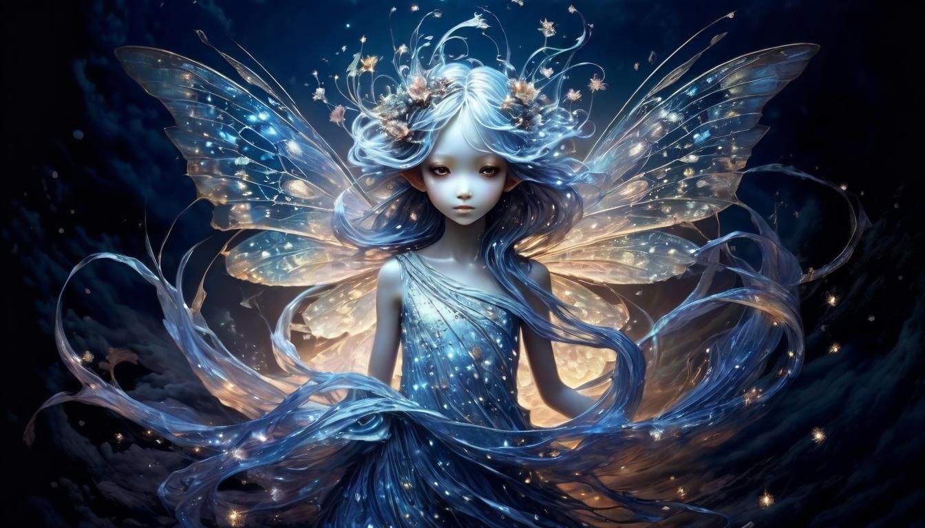 Ethereal Fairy with Fibonacci Hair, Impasto Painting