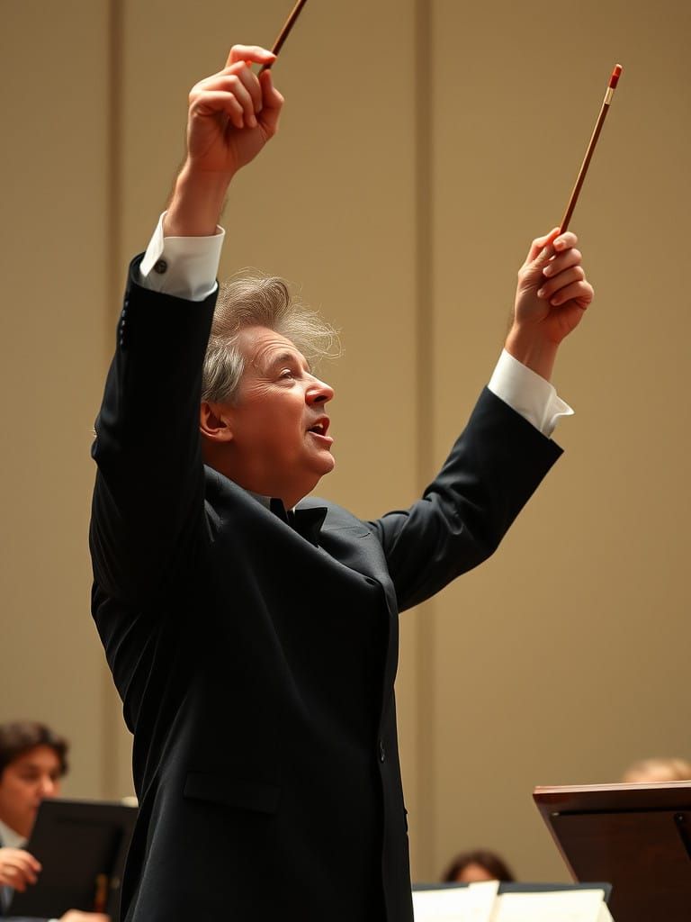 Dramatic Orchestral Conductor in Full Movement