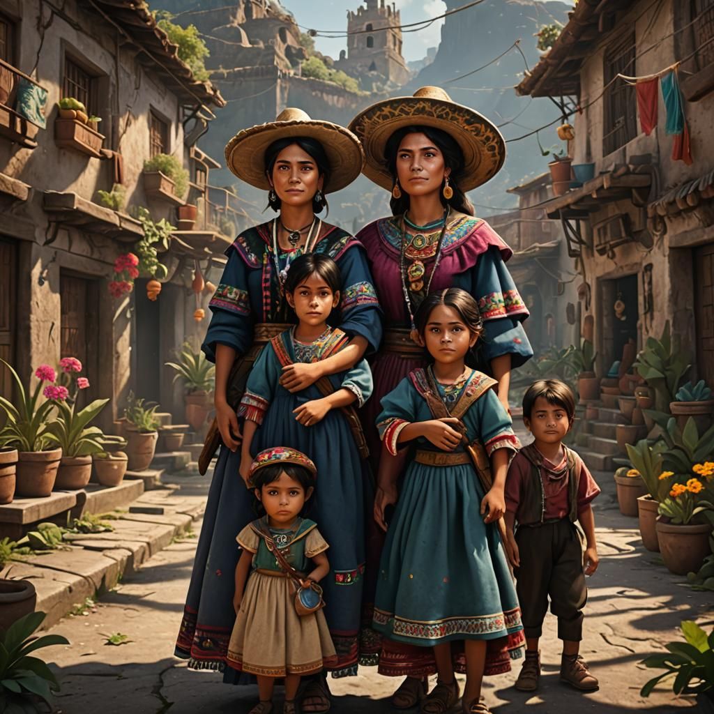 Mexican Peasant Mother with Children: Matte Painting