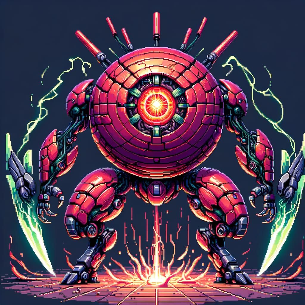 Pixel Art Crimson Creature with Plasma Claws