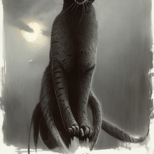 Menacing Tall Cat in Horror Style
