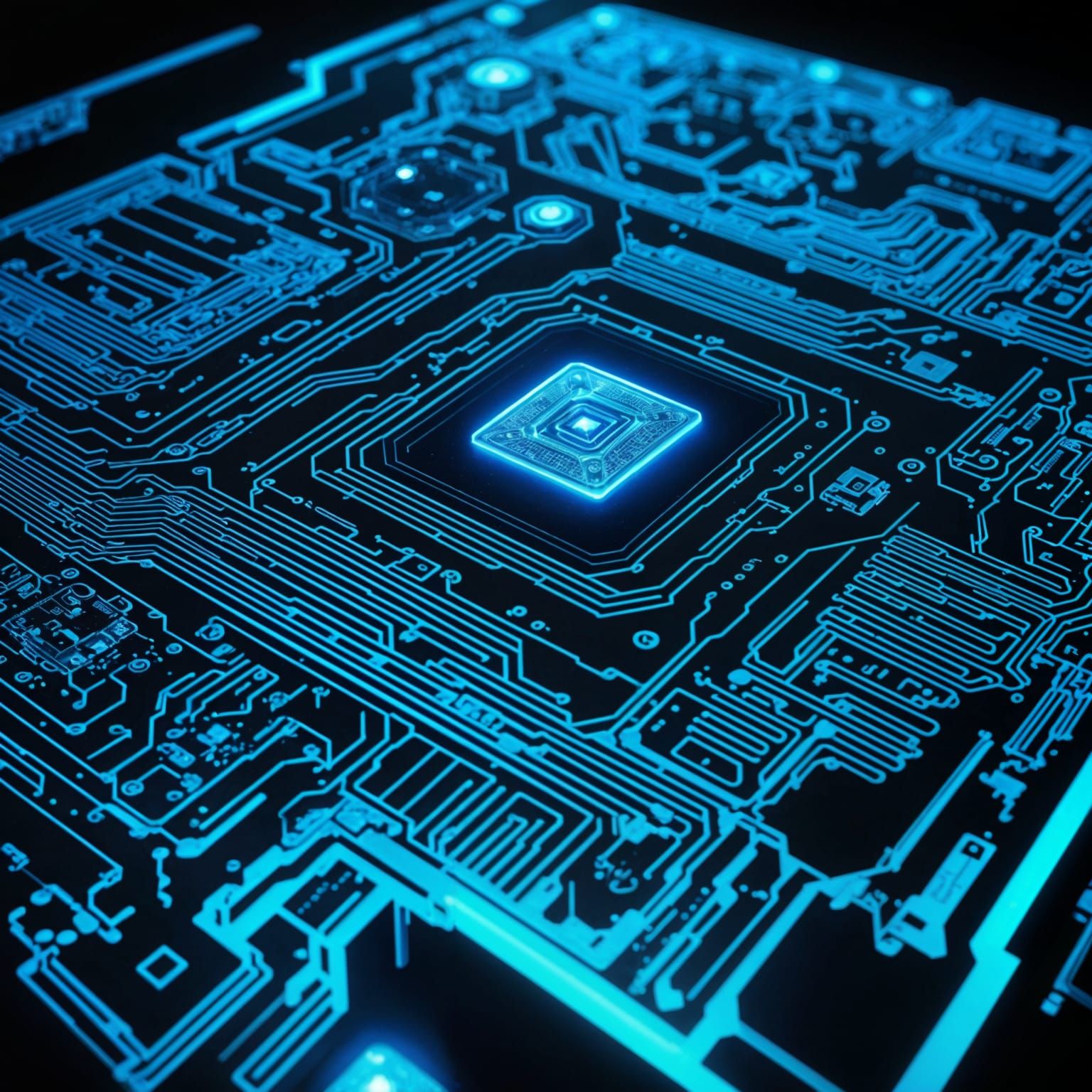 Glowing Holographic Computer Circuitry in Neon-Lit Digital A...