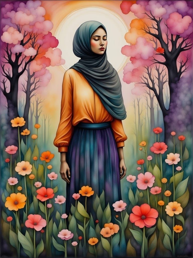 Woman in Hijab Explores Enchanting Botanical Garden
