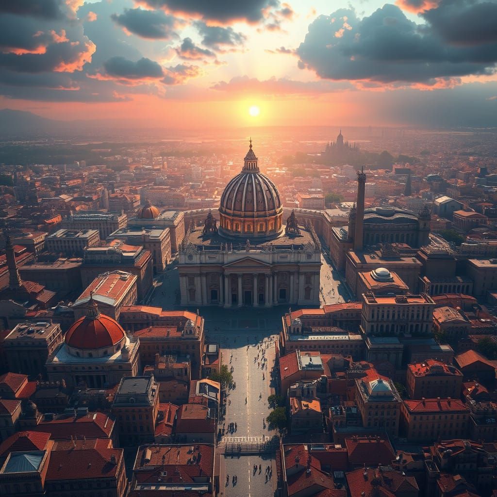 Ethereal Vatican Cityscape in Fantastical Matte Painting Sty...