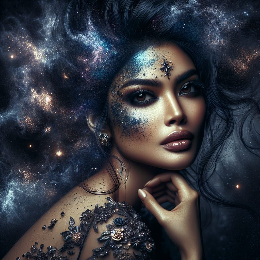 Ethereal South Asian Beauty with Cosmic Star Hair