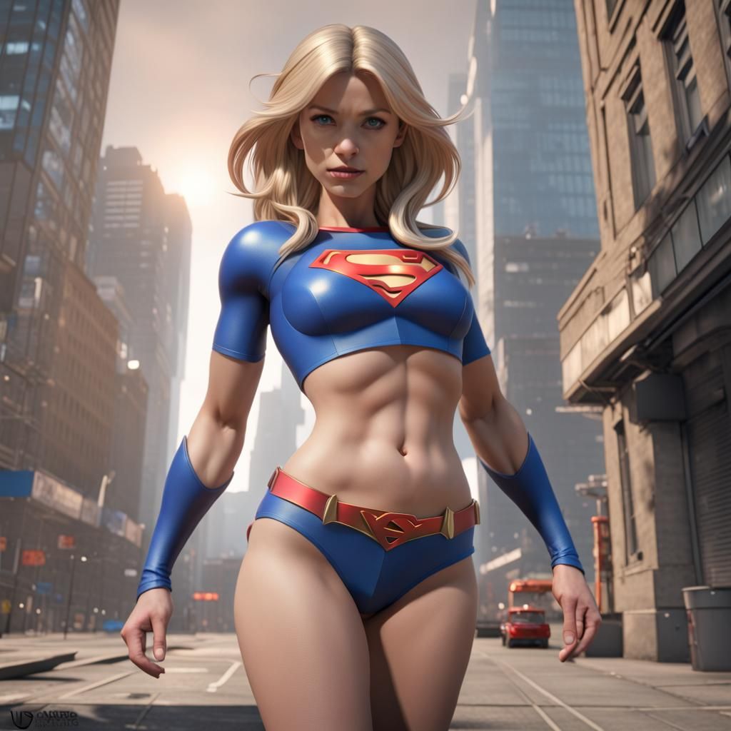 Supergirl with Blonde Hair and Bare Midriff