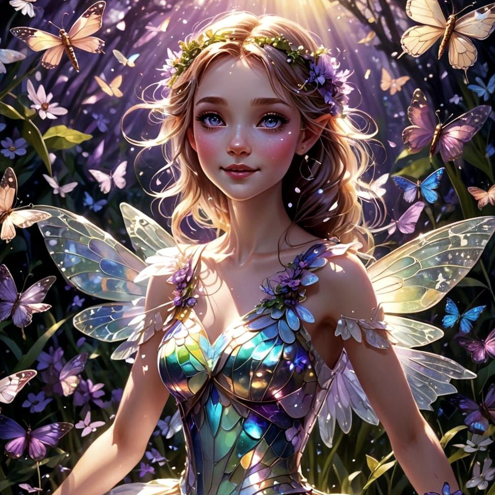 Happy Fairy Flying in Fantasy Forest