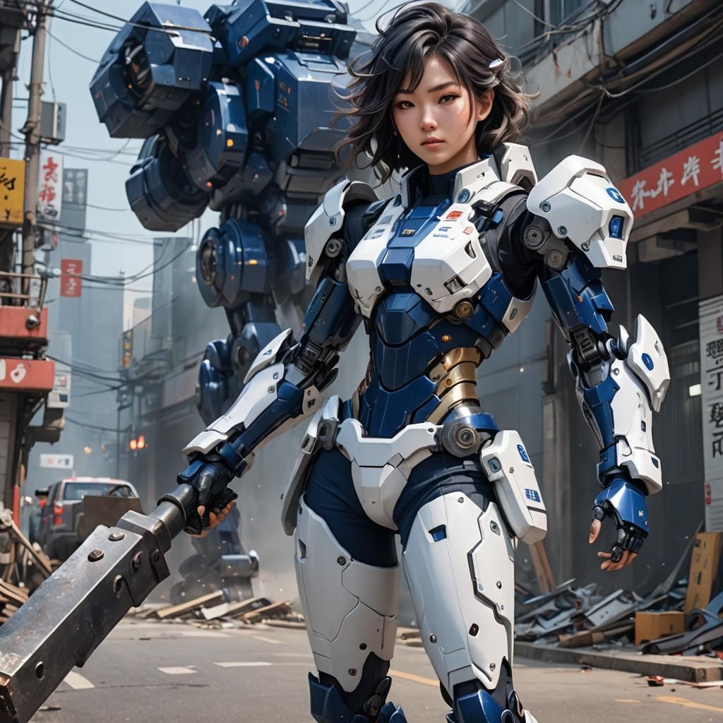 Anime-Style Asian Woman in Sci-Fi Armor