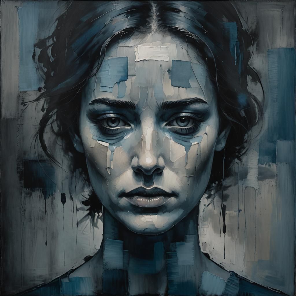 Melancholic Portrait in Shades of Blue
