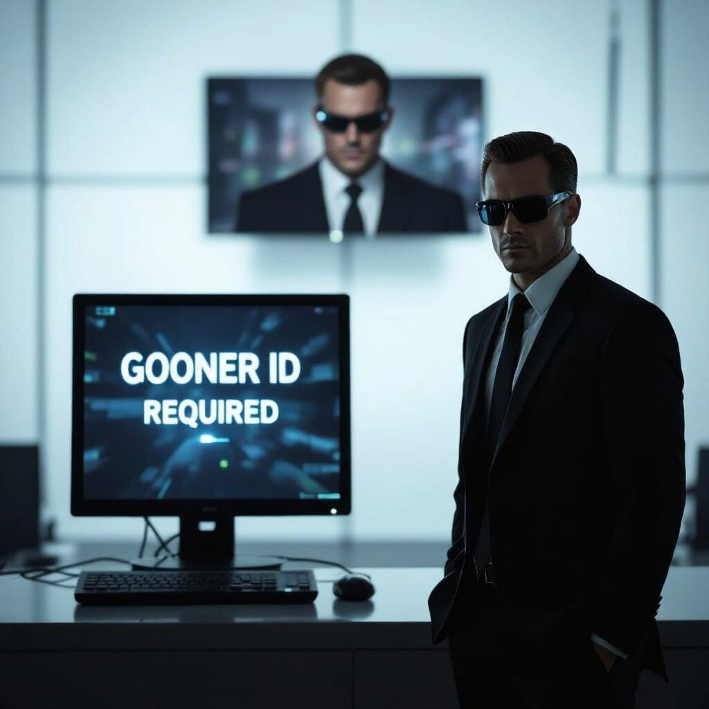 Dystopian Gooner ID Scene in Gritty Futuristic Style