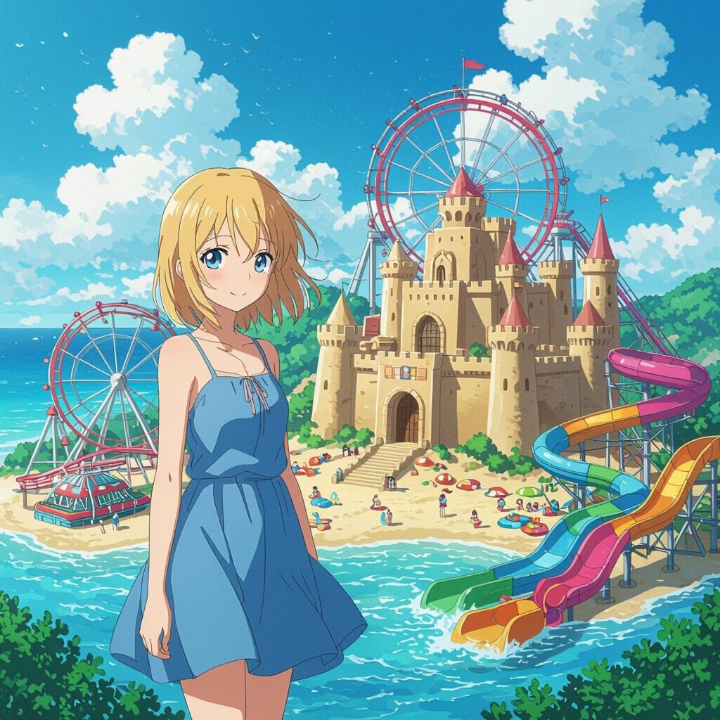 Anime Sky Island: Roller Coaster and Sandcastle
