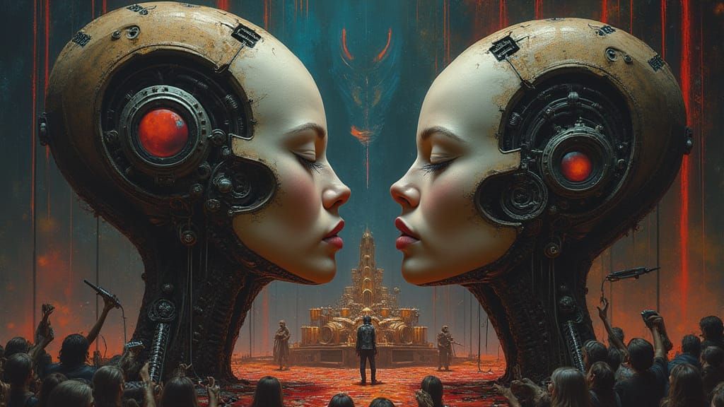 Biomechanical Twins in Surrealist Style