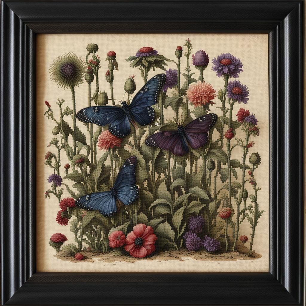 Dark Cross-Stitch Botanical Macro Oddity