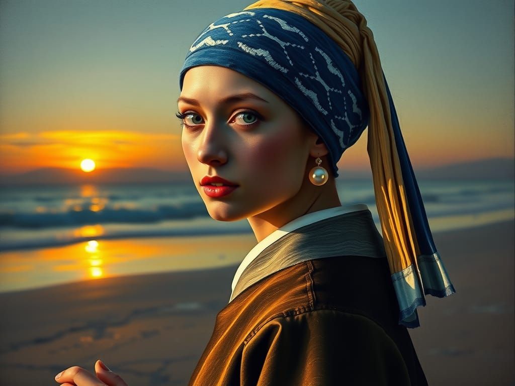 Girl with Pearl Earring on Winter Beach