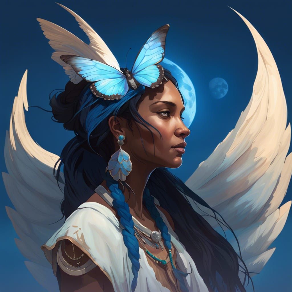 Native American Butterfly Woman in Starry Moonlight
