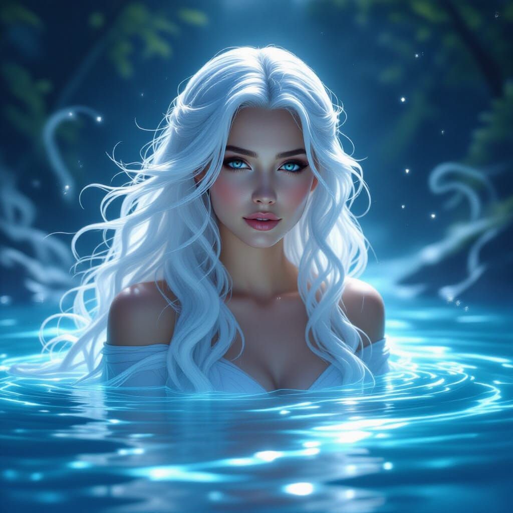 Goddess with Flowing Moonlit Hair