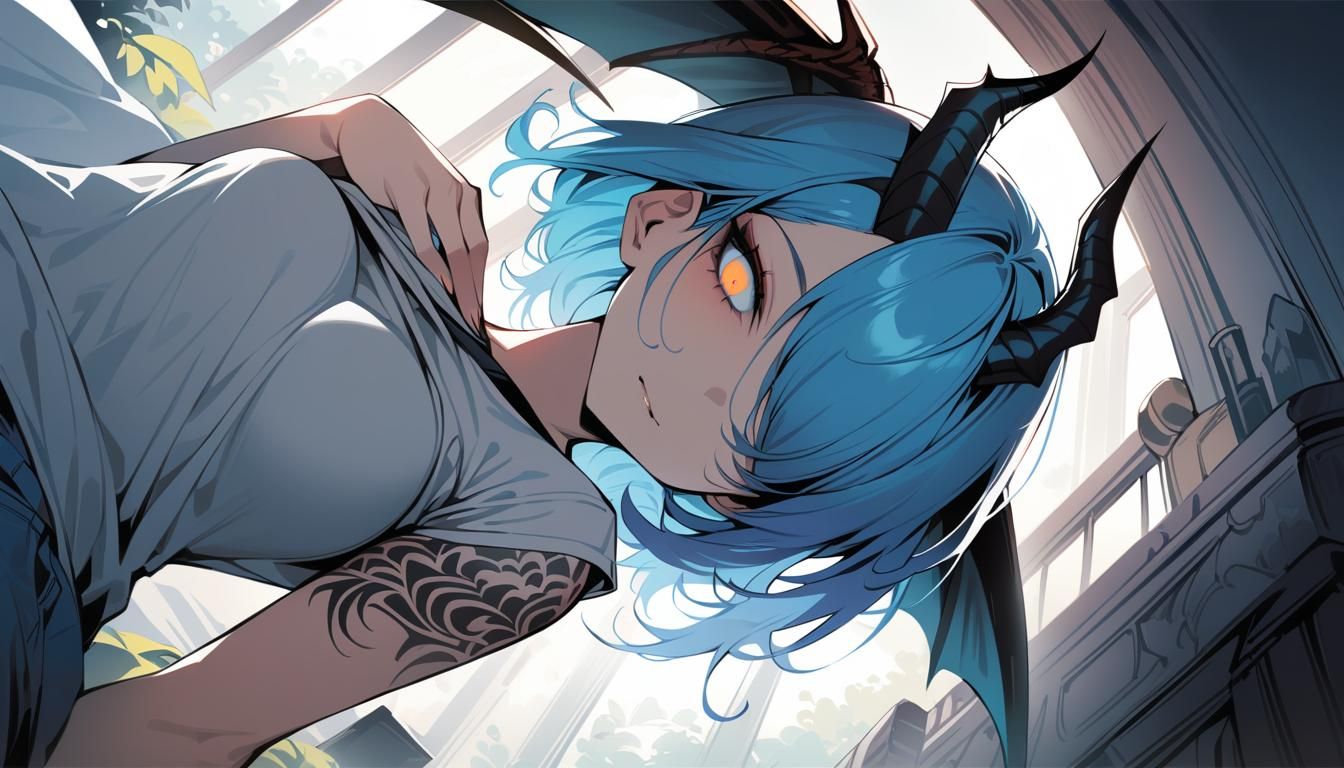 Aesthetic Dragongirl in Cozy Fantasy Garden