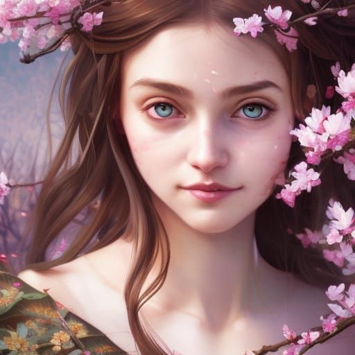 Elven Girl Portrait with Cherry Blossoms