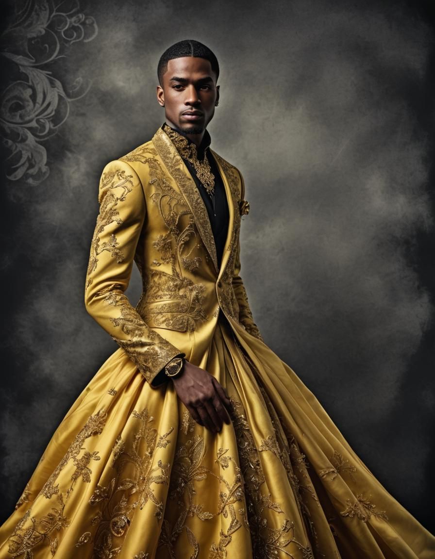 Man in Yellow Gown Posing on Black