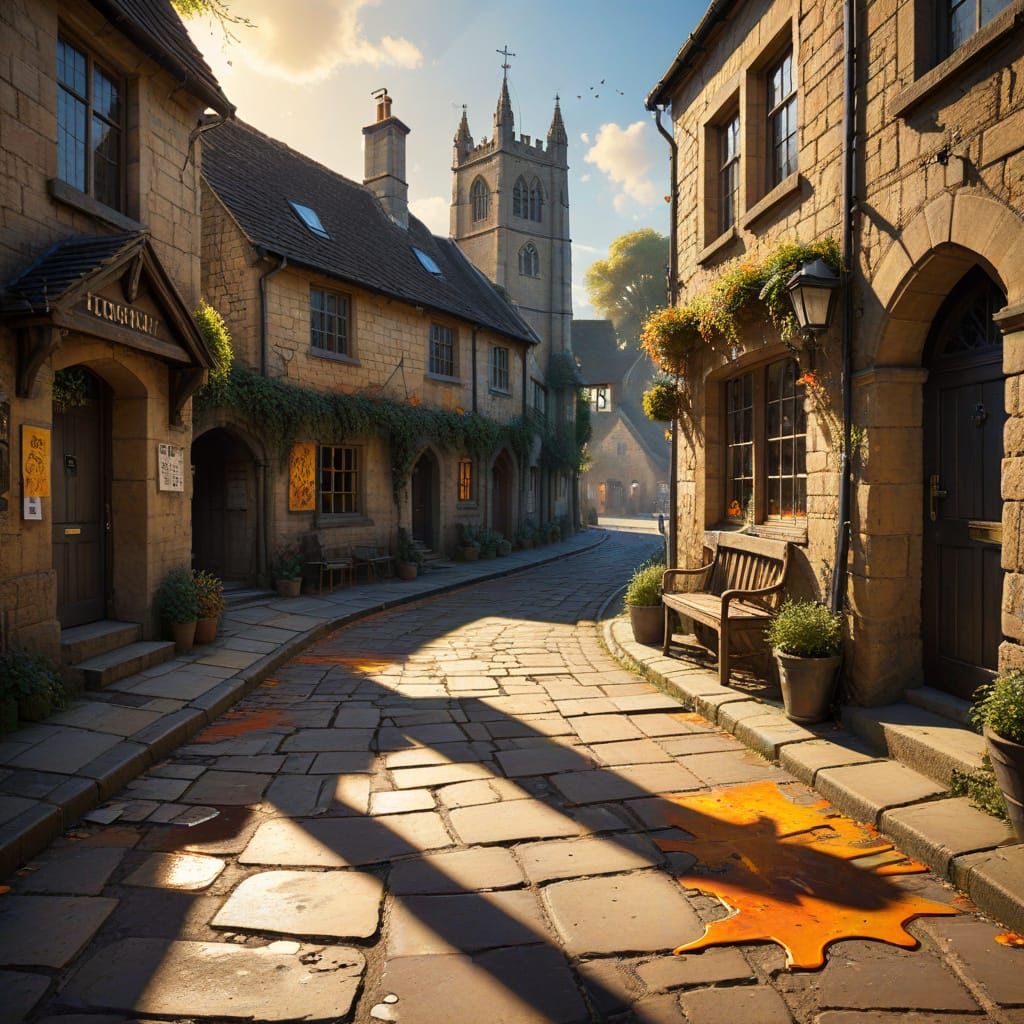 Medieval Church and Charming Cottages in Vibrant Street Art ...