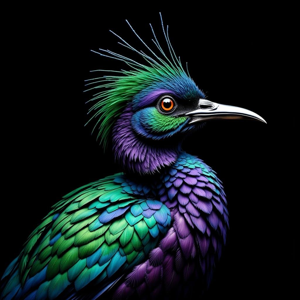 Iridescent Bird Portrait in Dramatic Light