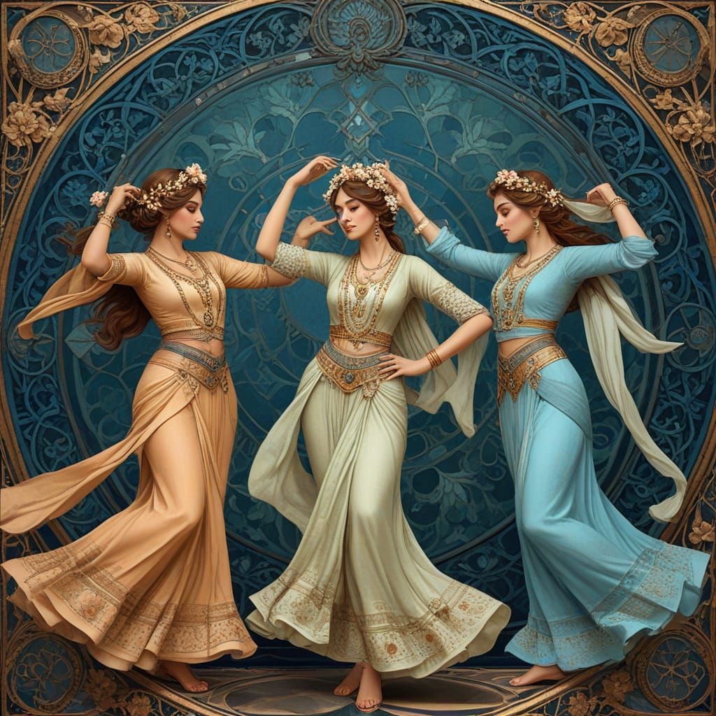 Mughal Era Tawaifs Dance in Art Nouveau Style