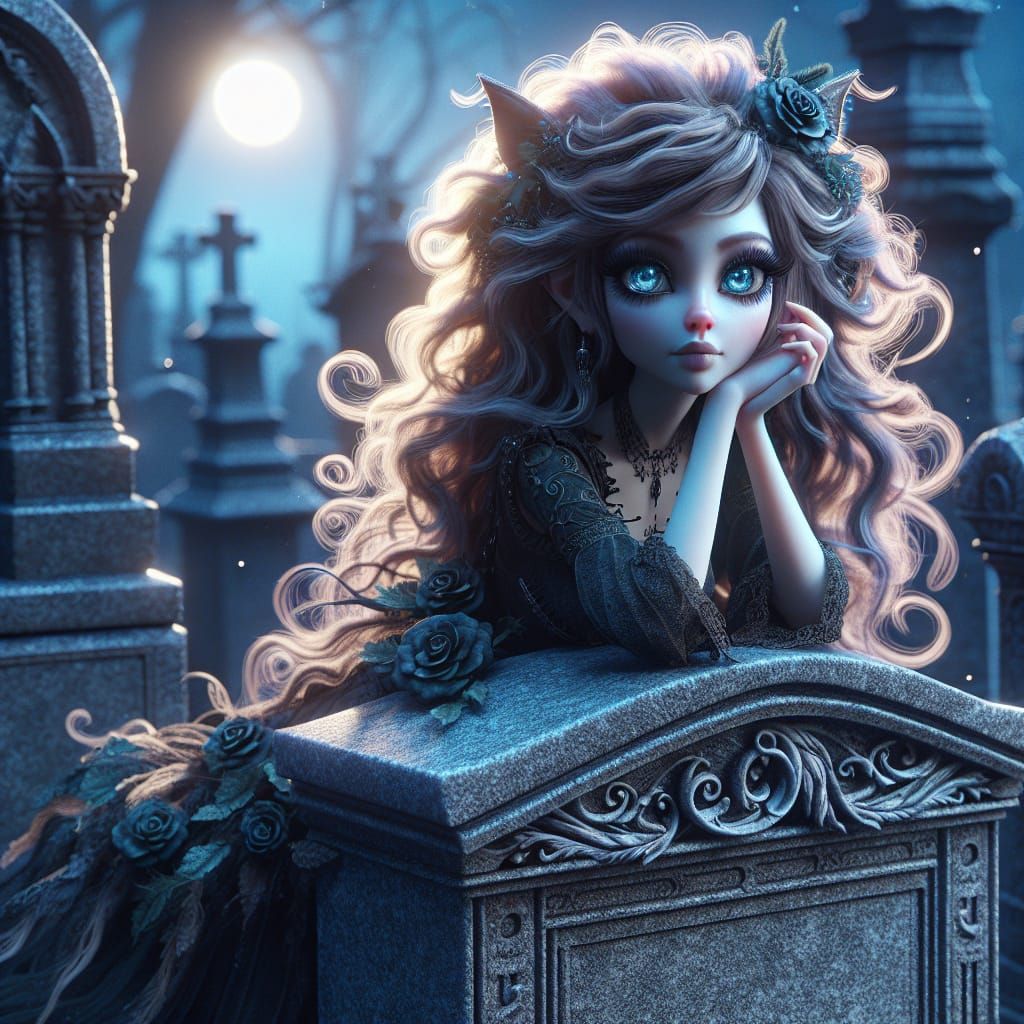 Enchanting Gothic Woman in Cemetery Digital Art