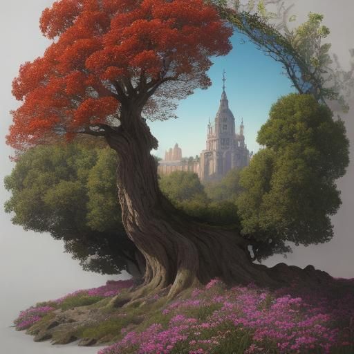 Surreal Fruit Trees in Flight: A Hyperrealistic Dreamscape