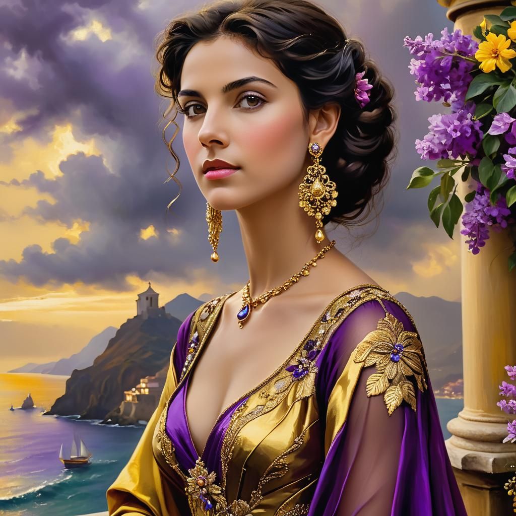 Italian Renaissance Woman Portrait with Baroque Opulence