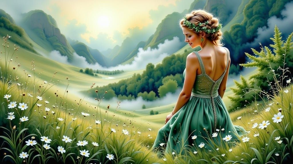 Mystical Maiden in a Dreamlike Meadow