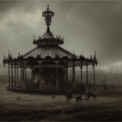 Ominous Abandoned Carousel in Gothic Horror Style
