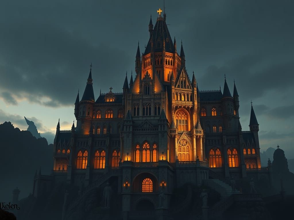 Majestic Castle in Golden Splendor