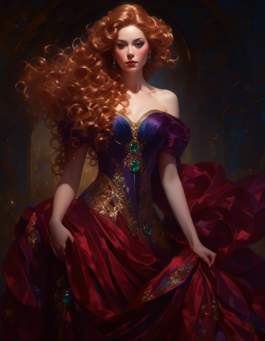 Rococo Lady in Sapphires and Emeralds