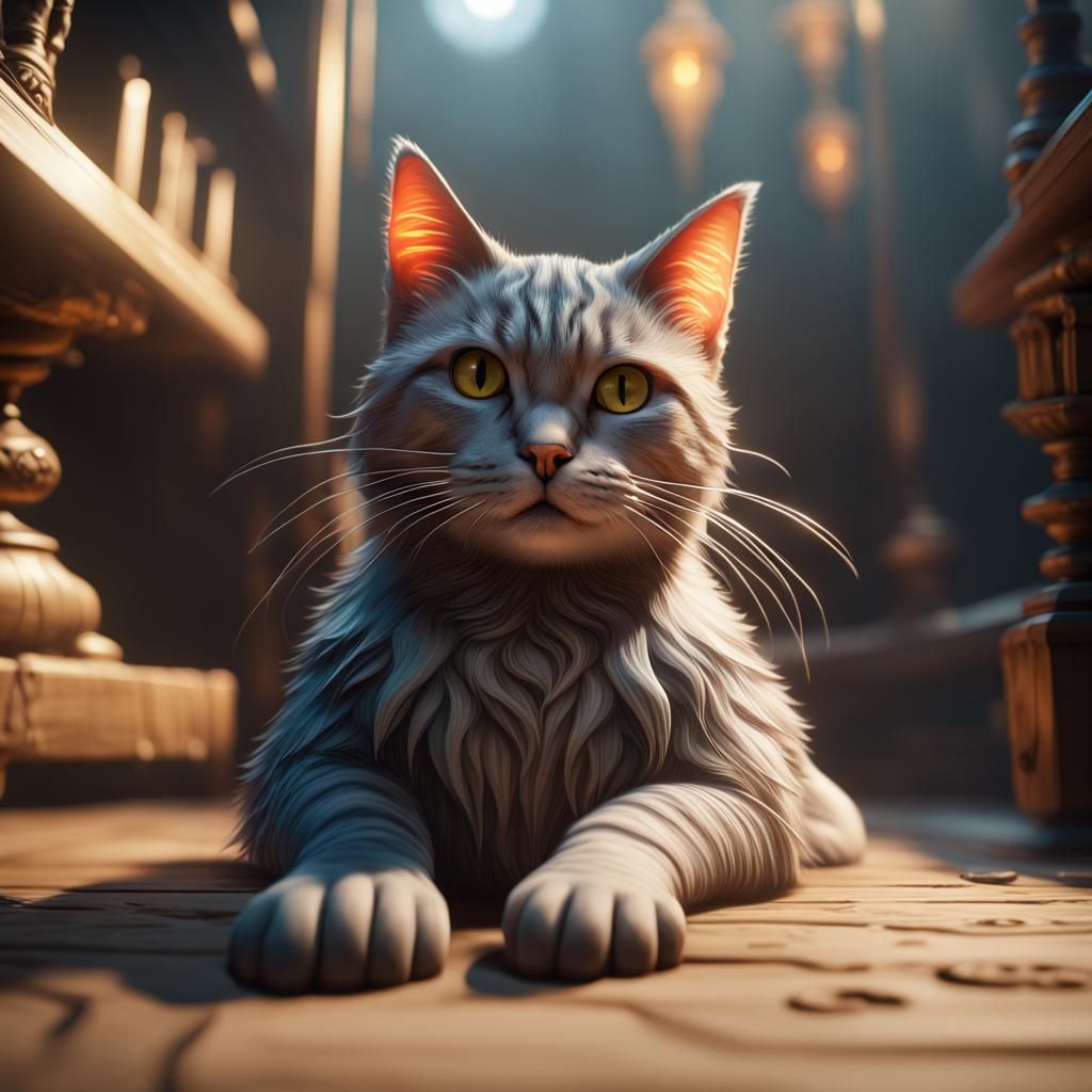 Cat with Fins in Fantasy, 3D Game Cinematic