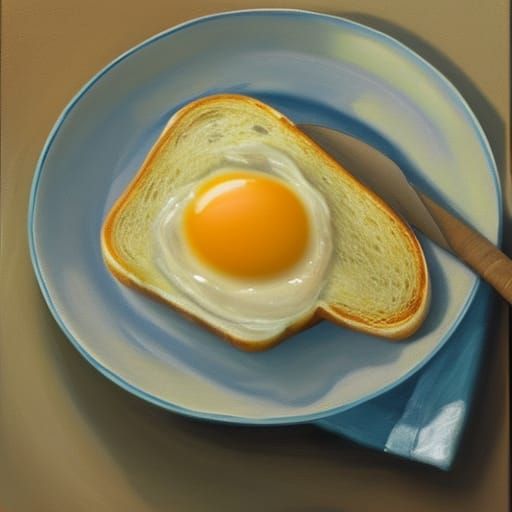 Hyperrealistic Egg-Toast Still Life as Oil Painting