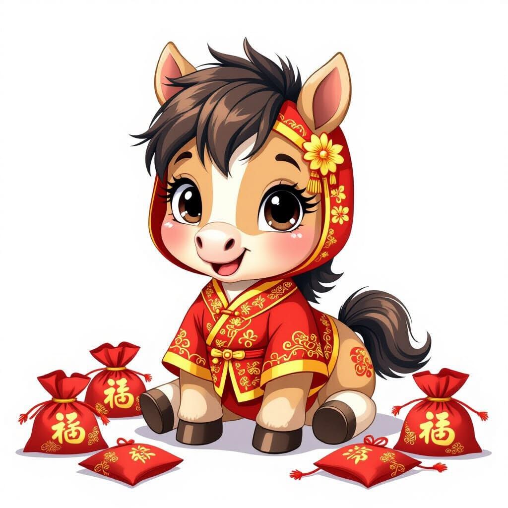 Kawaii Baby Horse in Chinese Costume
